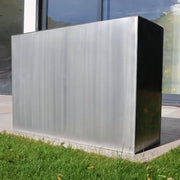 A row of sleek tall outdoor planters.